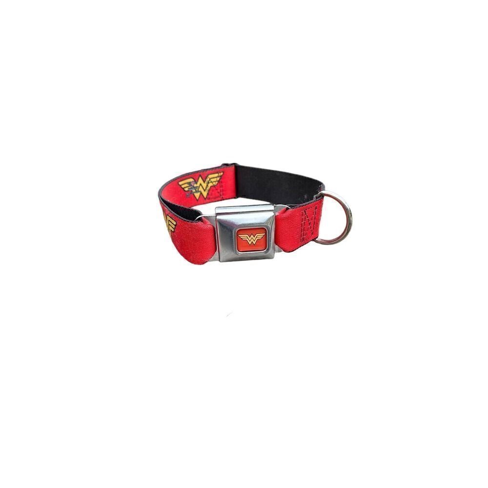 Dog Collar Seatbelt Buckle Wonder Woman Logo Red 15 to 26 Inches 1.0 Inch Wide
